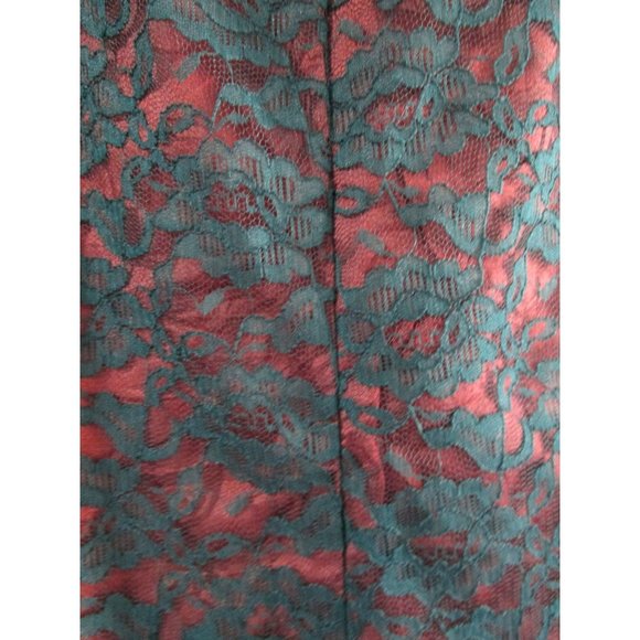 Vintage Hunter Green Sheer Lace Over Rust Acetate Lining Skirt Small GUC - Picture 8 of 12